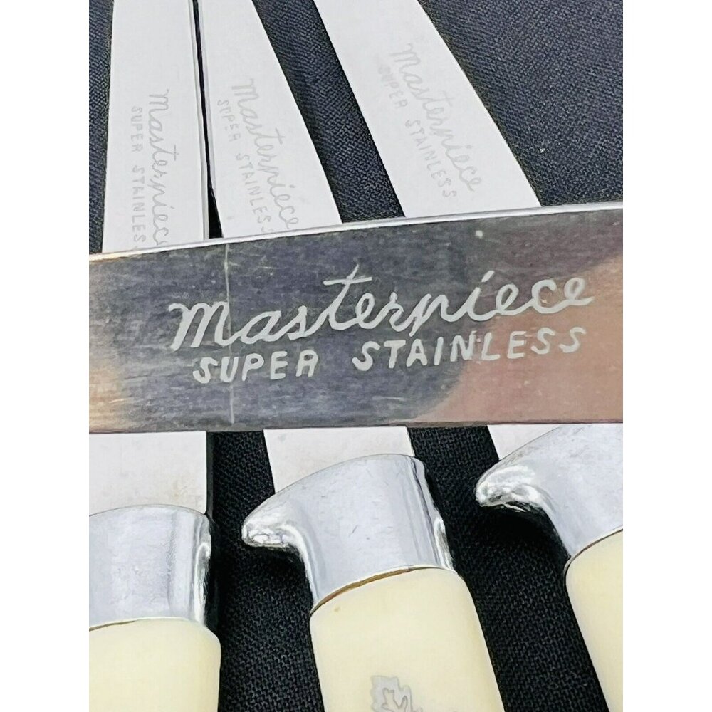 Royal Brand Federal Co Japan 4 Steak Knives Stainless Steel Celluloid Handle MCM - Picture 3 of 6